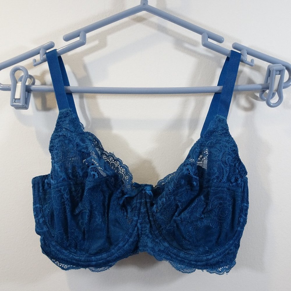 Panache Andorra Lace 5675 Underwire Seamed Sheer Green Bra 32F Wide Strap